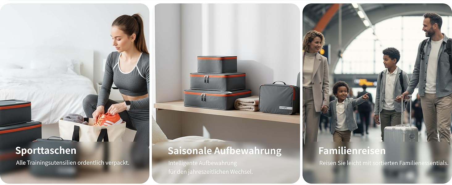 Органайзер для валізи Cipway, 5 частин: кубики для одягу, нейлон, сірий. Підходить для ручної поклажі