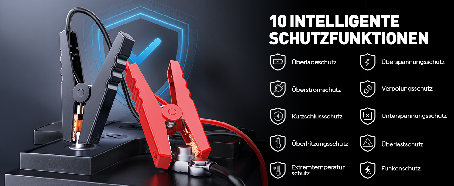 Портативний пусковий пристрій TREKURE 6000A з OBD2 діагностикою та тестом акумулятора, 12V, для бензинових та дизельних авто до 10л, з LED-ліхтариком та вогнезахистом V0