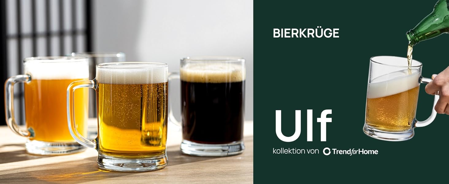 Набір пивних кухлів TREND FOR HOME 0,5л (6 шт) скляні з ручкою, прозорі Ulf
