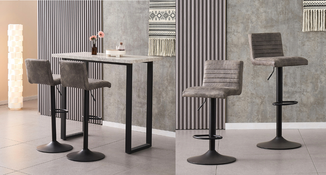 JYMTOM Adjustable Bar Stools Set - Velvet Padded Swivel Counter Stools for Bar, Kitchen, Bistro, Cafe & Dining Room (Set of 4, Grey)