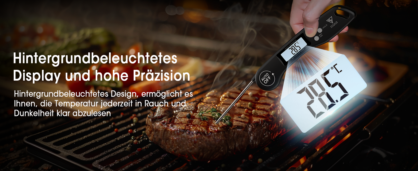 Цифровий термометр для м'яса DOQAUS: гриль, приготування їжі, кухня. Швидке зчитування, довга сонда, LCD-дисплей.