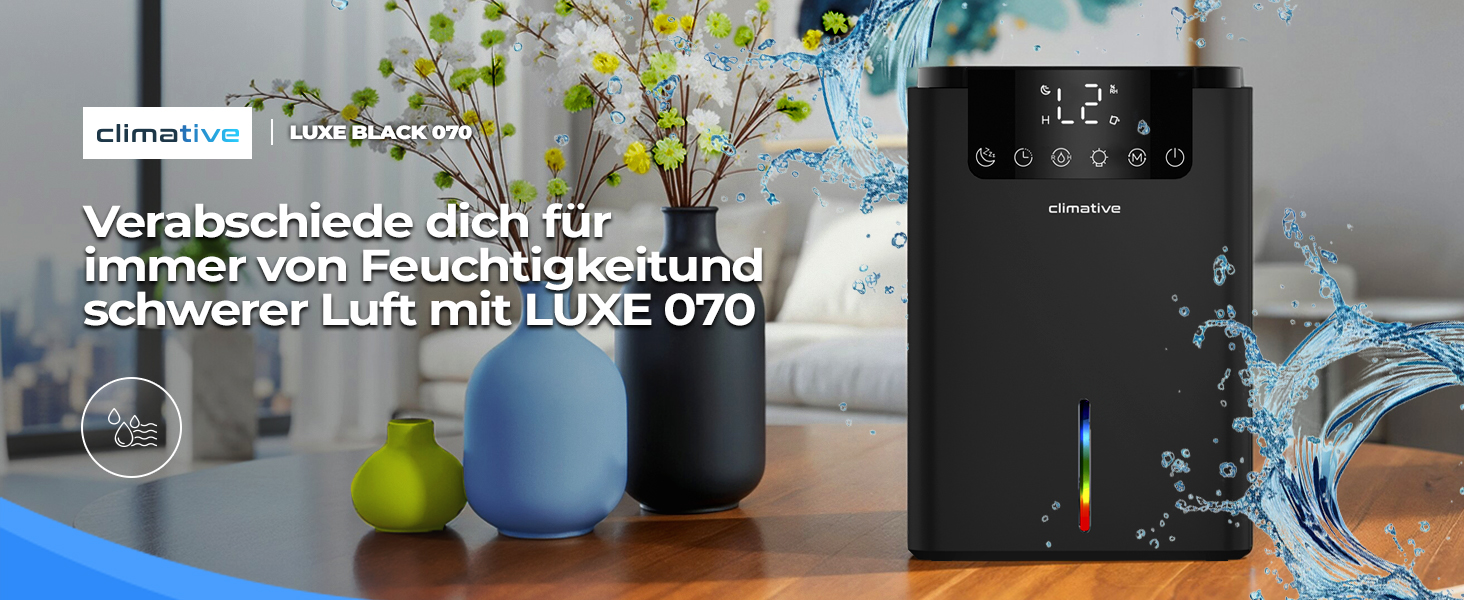 Електричний осушувач повітря Climative ION 12L/24h з Wi-Fi та очищувачем повітря для дому, квартири, ванної кімнати. Захист від вологи та плісняви до 20 м². Чорний Luxe 070