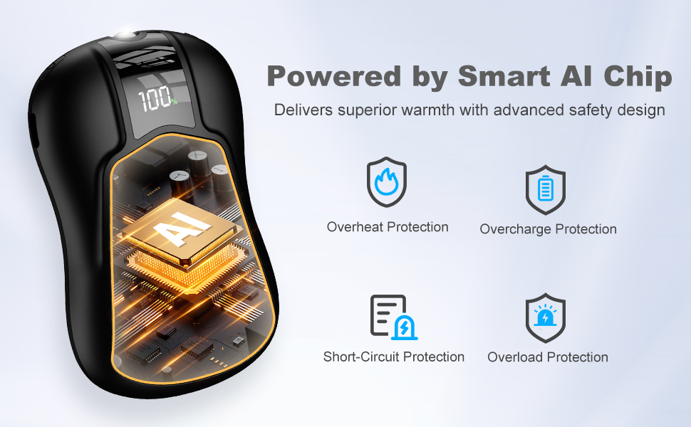 Електричні грілки для рук 2 шт. з акумулятором 10000mAh, подвійний нагрів, 5 температурних режимів, для активного відпочинку, кемпінгу та зими, чорного кольору