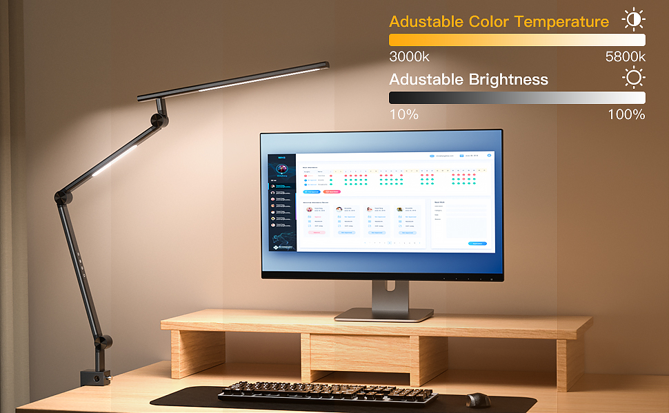 VERSKI LED Desk Lamp with Adjustable Brightness & Color Temperature - 18W Dual Light Source, Clamp-On, Eye Protection, Daylight Lamp for Home Office & Study
