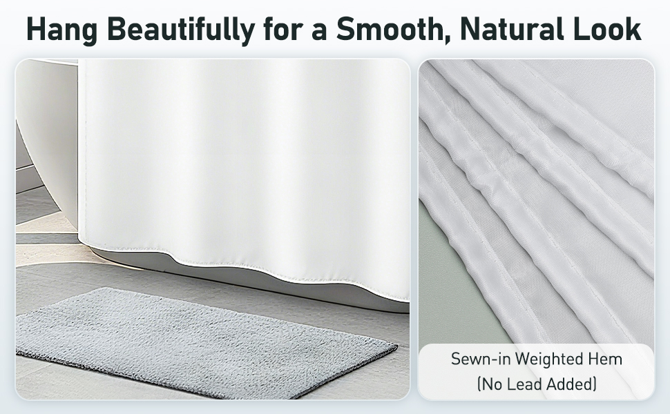 Шторка для душу Uniclife, біла, 180x180 см, тканинна, водонепроникна, з 12 гачками, з обтяженим краєм, для ванни