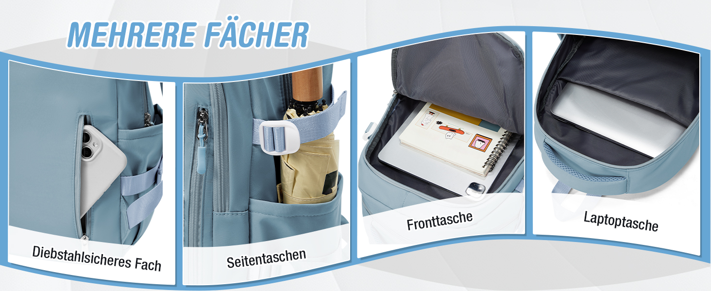 Шкільний рюкзак HYC00 для дівчаток та хлопчиків-підлітків, водонепроникний, з відділенням для 14-дюймового ноутбука, casual, для подорожей та навчання, M4-зелений (M7-світло-блакитний)