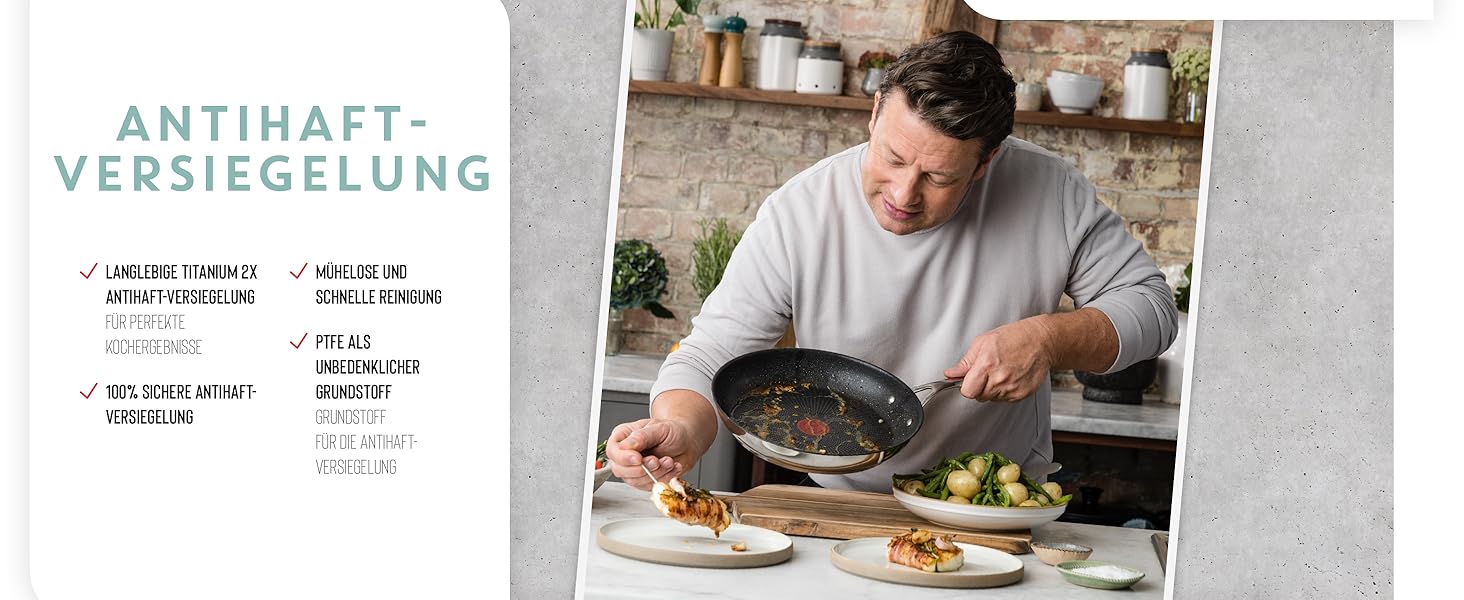Сковорода Tefal Jamie Oliver Cook's Direct 28 см з нержавіючої сталі для індукції. Антипригарне титанове покриття, термоіндикатор, жаростійка, з клепаним руків'ям.