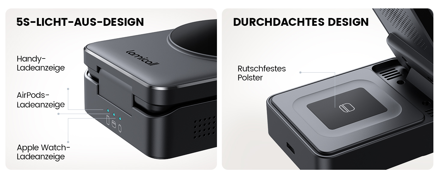 Зарядний станція Lamicall 3-в-1 для MagSafe: iPhone, Apple Watch, AirPods. Складана, портативна, бездротова. Сумісна з iPhone 17/16/15/14 Pro Max Plus Air.