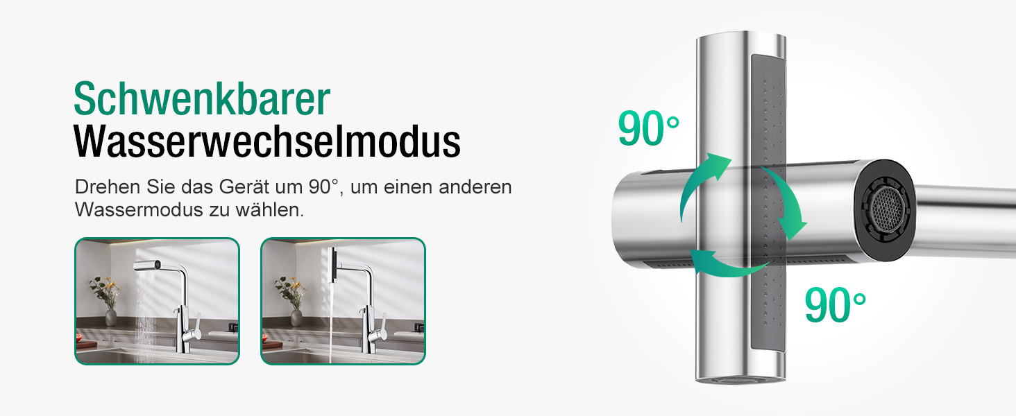 Кран кухонний водопровідний CREA Wasserfall висувний з дозатором мила, нержавіюча сталь, 360° обертання, 4 режими, хром