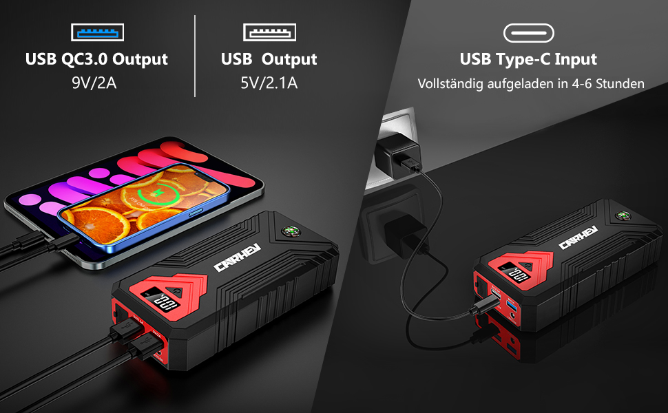 Powerbank для автомобіля Starthilfe: пусковий пристрій, 4000A, 12V, USB, LED, для бензинових та дизельних авто (до 8.0L)