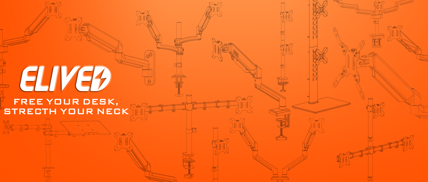 Кріплення для монітора ELIVED EV004W: газ-амортизатор, регулювання висоти, нахил, поворот, VESA 75/100mm (13-32 дюйми)