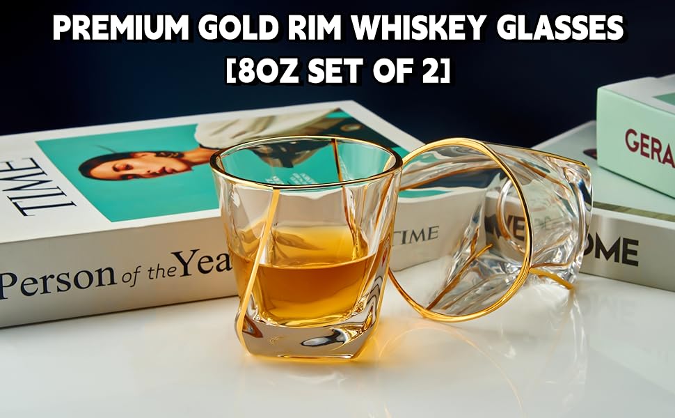 Glskey Crystal Whiskey Glasses Set - 4 Pack, 350ml Lead-Free - For Whiskey, Rum, Vodka, Gin, Scotch, Cognac & Water - Dishwasher Safe, Distorted Shape