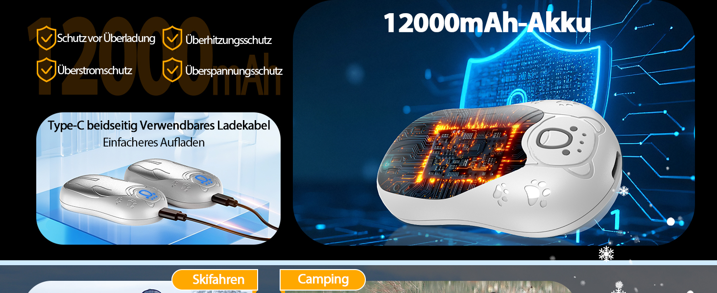 Електричний гріє для рук OUTJUT 2 шт., 12000mAh з магнітом, USB, для спорту на відкритому повітрі, бічне нагрівання, білий