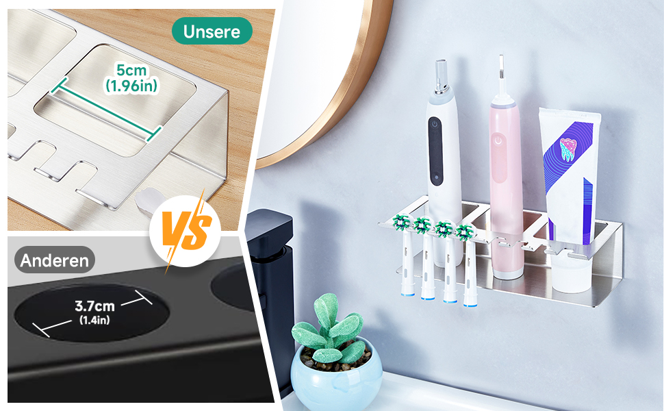 Настінний тримач для зубних щіток, електричний - без свердління, для зубних щіток та насадок, органайзер для пасти, сріблястий (великий)