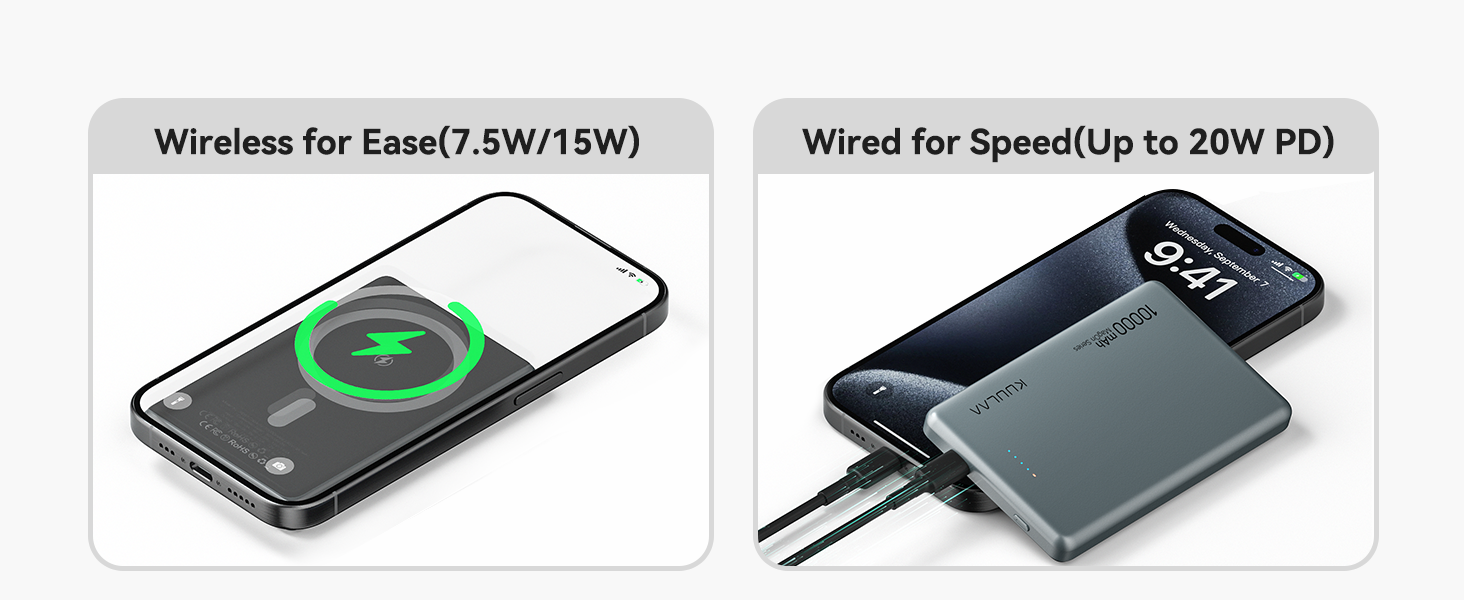 Power Bank Kuulaa MagSafe 10000 mAh 20W, Тонкий Пауербанк для iPhone 16/15/14/13, Колір Space Grey