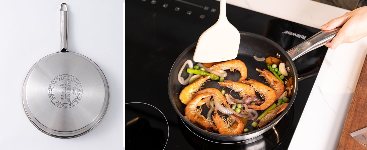 Набір сковорідок 3 шт. з нержавіючої сталі з антипригарним покриттям, 20, 24, 28 см, для всіх типів плит