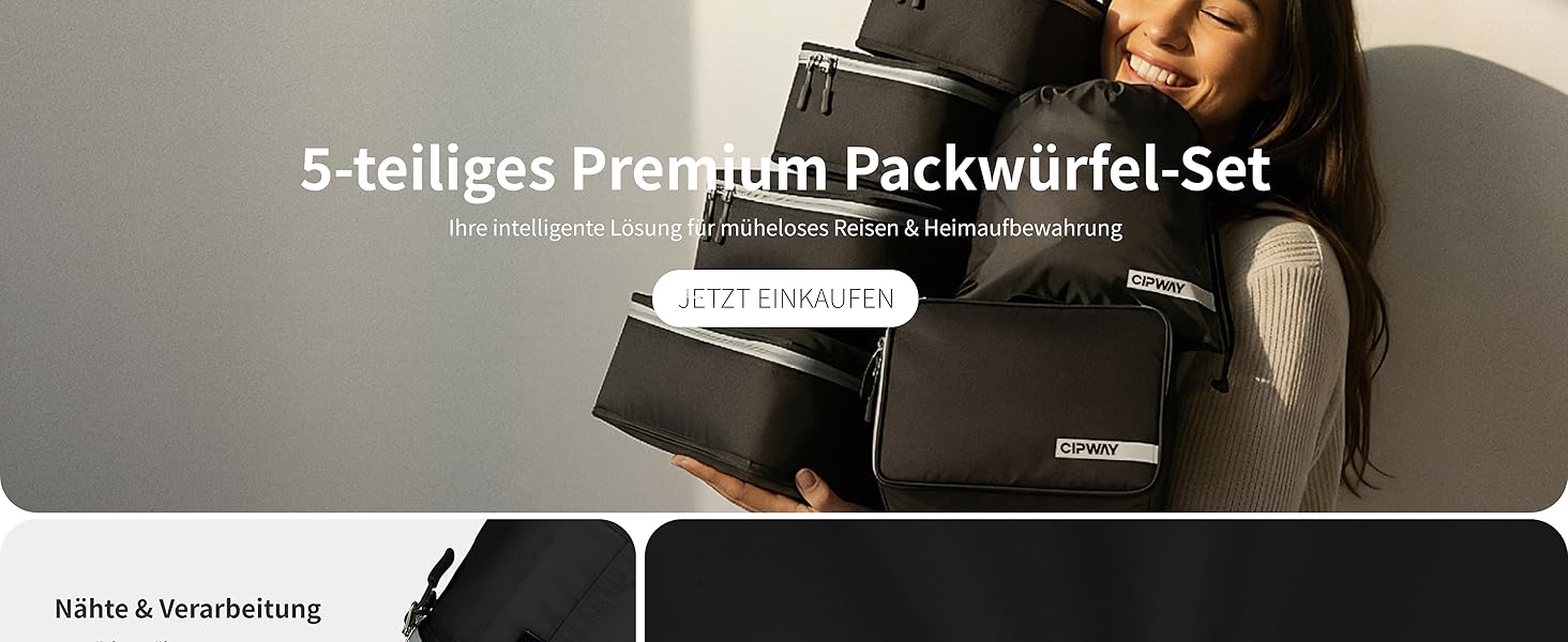 Органайзер для валізи Cipway, 5 шт. - кубики для одягу, нейлон, сірий (5PCS, чорний)