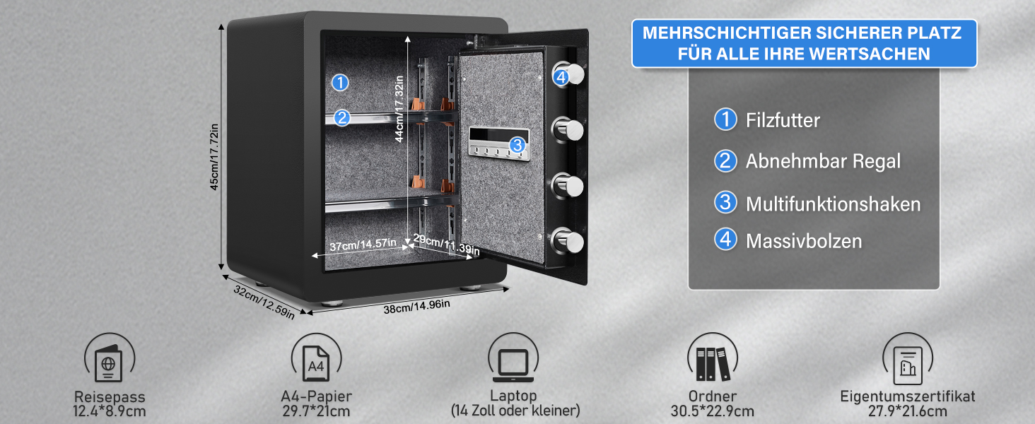 Сейф Kavey Safe Tresor 50L з цифровим замком, подвійним сигналом тривоги та LED-підсвіткою