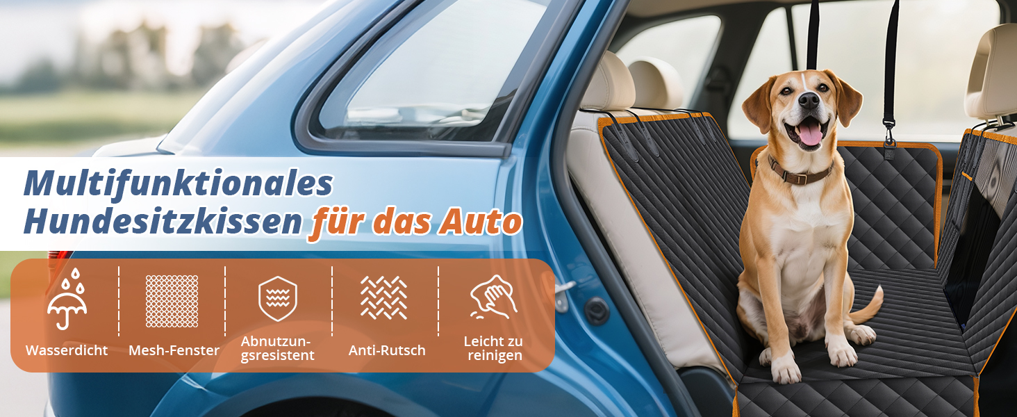 Водонепроникна підстилка для собак у машину з захистом боків та віконкою-сіткою, чорний/оранжевий