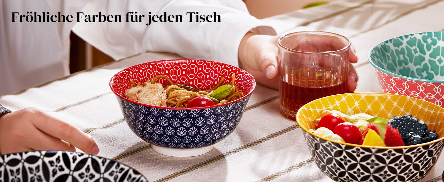 Набір мисок DOWAN 6 шт., 680 мл, для мюслі, супу, салату, сніданку, обіду, святковий набір, квітковий дизайн