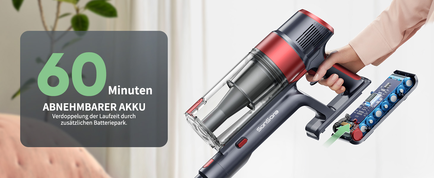 Бездротовий акумуляторний пилосос SunSare 450W з LED-дисплеєм, потужність 40000Pa, для підлоги, килима, шерсті тварин