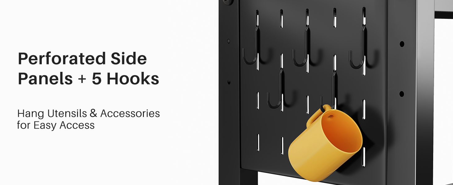 Стійка для мікрохвильової печі SAYZH, 2-рівнева розширювана, з 10 гачками, чорна