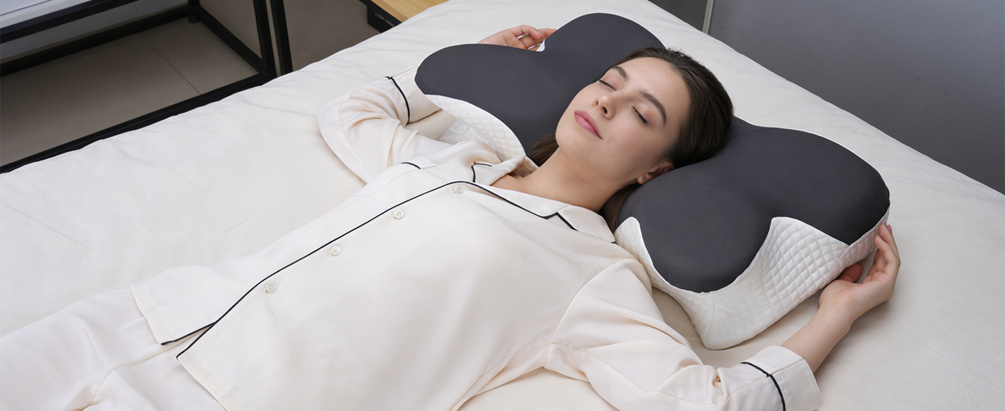 Подушка для шиї та голови з 3D підтримкою, Memory Foam, ергономічна для сну на боці, спині та животі (сіра, 60x33x10/17см)