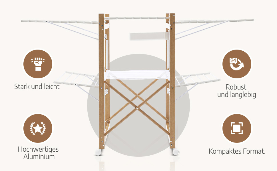 Металева сушарка для білизни Meisterhome® з 30 метрами мотузок, розкривні крила, економія місця, для одягу та рушників - біла