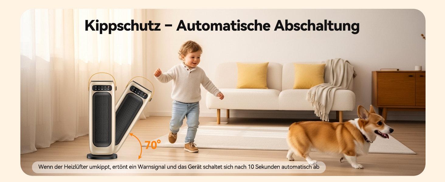 Електричний обігрівач PTC керамічний 1500W з пультом керування, 4 режими, осциляція 110°, таймер 1-10 год, захист від перегріву та перекидання. Компактний обігрівач для дому, золото.