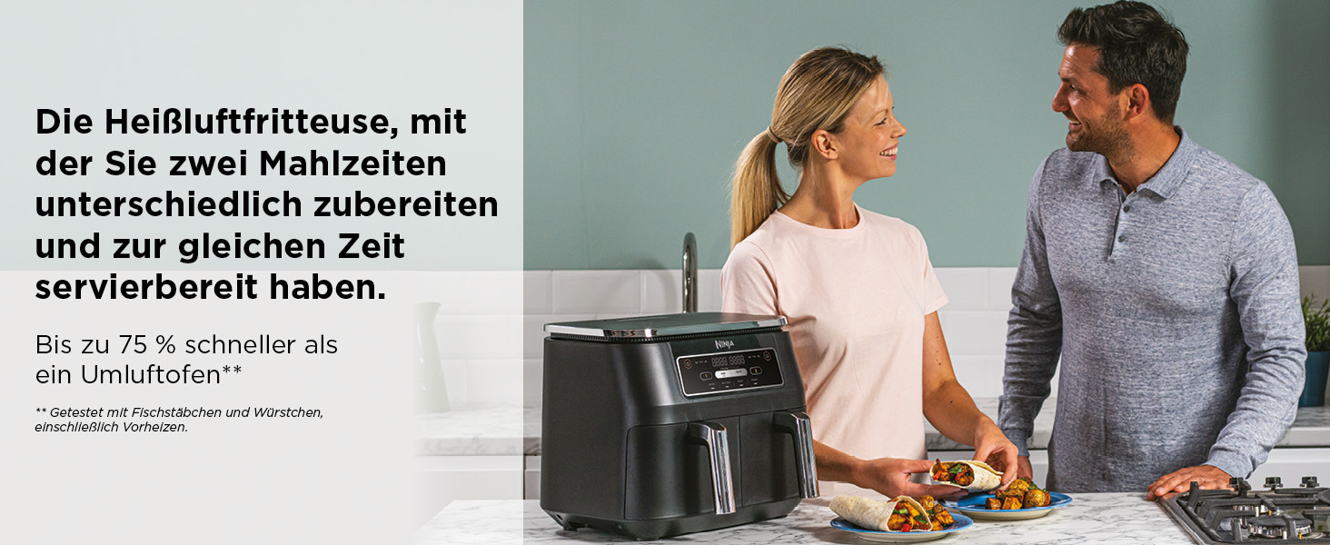 Фритюрниця повітряна Ninja Foodi Dual Zone AF200EU, 7.6 л, 2 відсіки, 4-в-1, без олії, з антипригарним покриттям