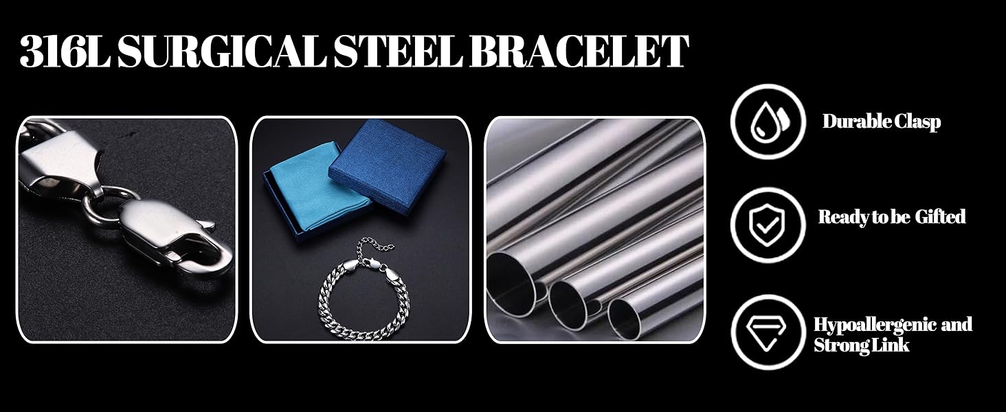 Чоловічий браслет Cassieca з нержавіючої сталі, панцерна/кубинська ланцюгова браслет, 5 мм/9 мм, 17/21/23 см, хіп-хоп, реперський стиль, модні прикраси, подарунок у коробці