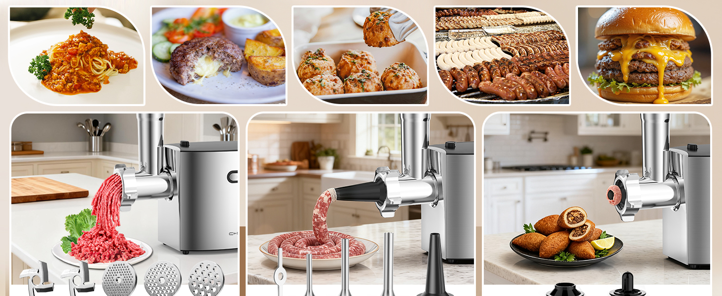 М'ясорубка електрична 2800 Вт нержавіюча сталь з насадками для ковбас та кубебе (Mg091)