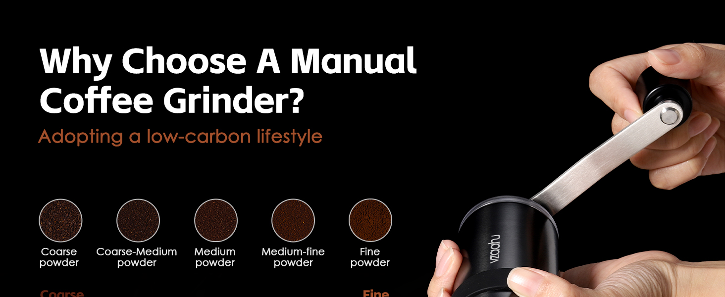 Vzaahu Кавомолка ручна, 6-ступенева, керамічний жорно, для дому, офісу, подорожей, срібна, чорна