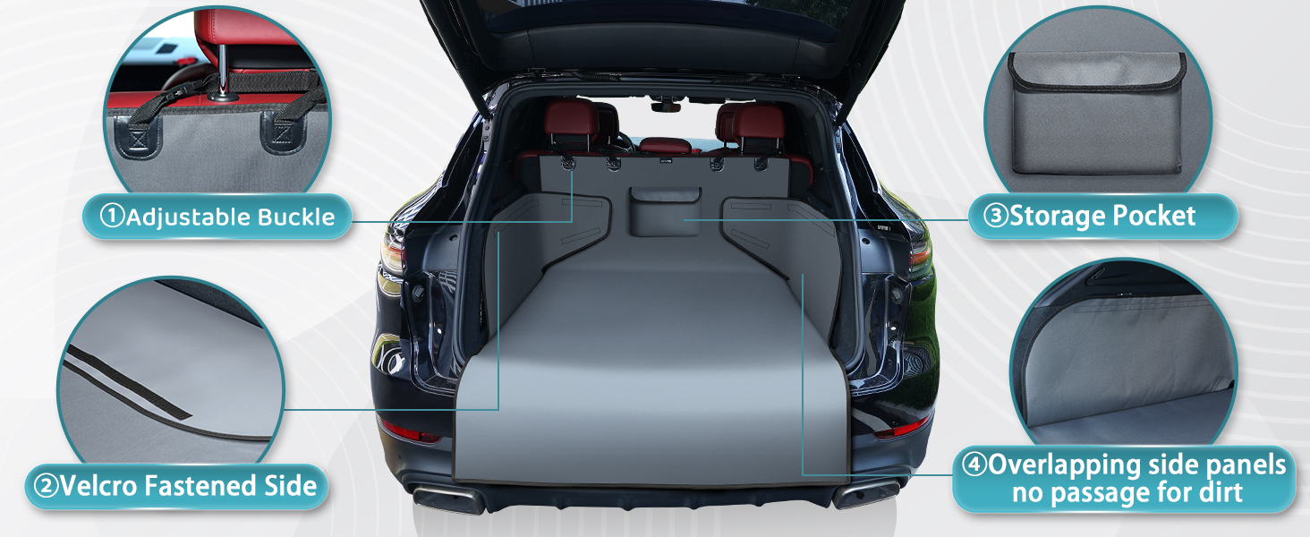 Захист для багажника автомобіля для собак KYG: універсальний, водовідштовхувальний, стійкий до зносу, з бічними захистами. Розмір: 185x105x38 см (сірий)