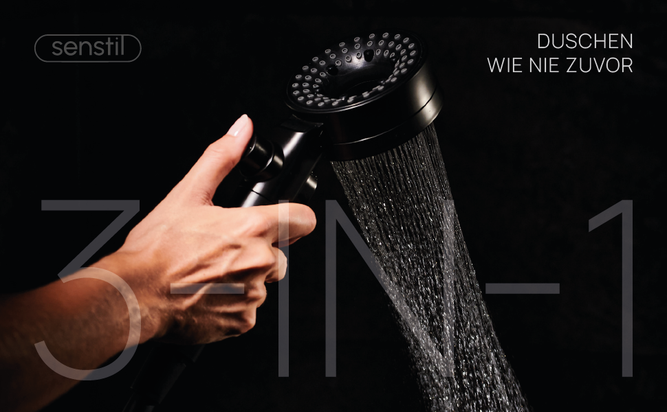 senstil® Premium Shower Head with Hose | Up to 60% water-saving hand shower | 3 Spray Modes | SPA, Rain Shower, Booster | Optimal water pressure, Smart-Stop button saves water & energy (White) (Orange)