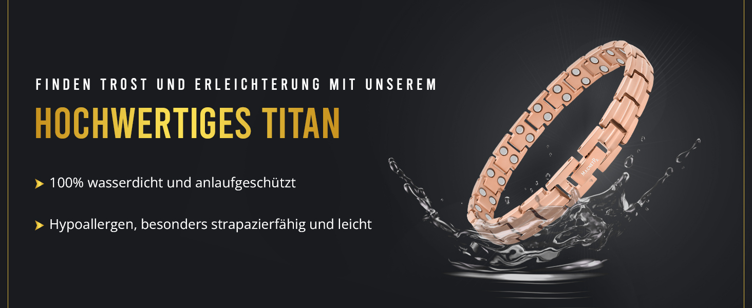 Браслет на руку MagnetRX® Ultrastarkes Titan Magnetarmband для жінок – титановий браслет з магнітами, регульований розмір, рожеве золото