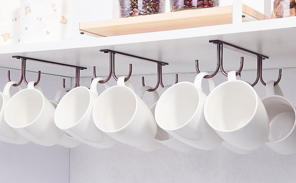Тримач для чашок під шафу FOMANSH, 12 гачків для чашок, білий/коричневий, з кріпленнями