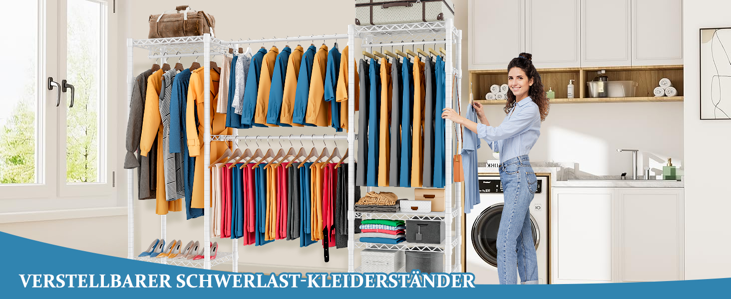 Розширюваний вішак для одягу, металева штанга для одягу, розсувний гардероб з гачками (білий)