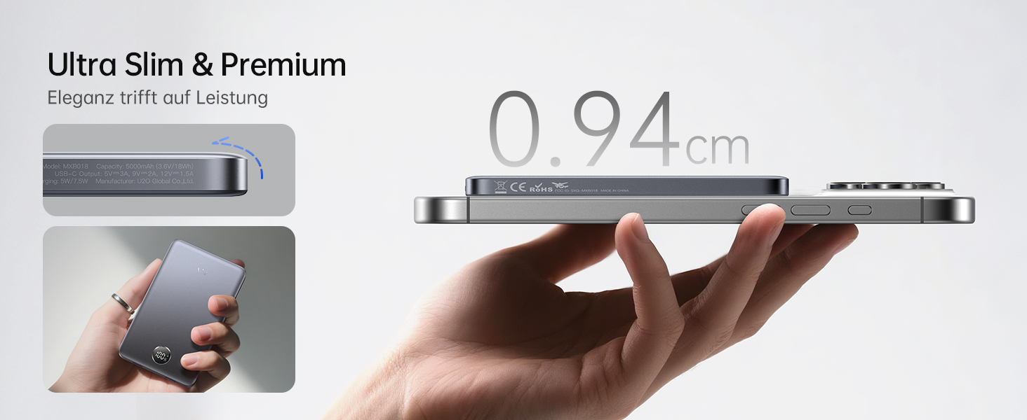 iWALK Powerbank MagSafe 5000mAh з LED-дисплеєм (Сірий) - Бездротова зарядка для iPhone 17/16/15/14/13/12