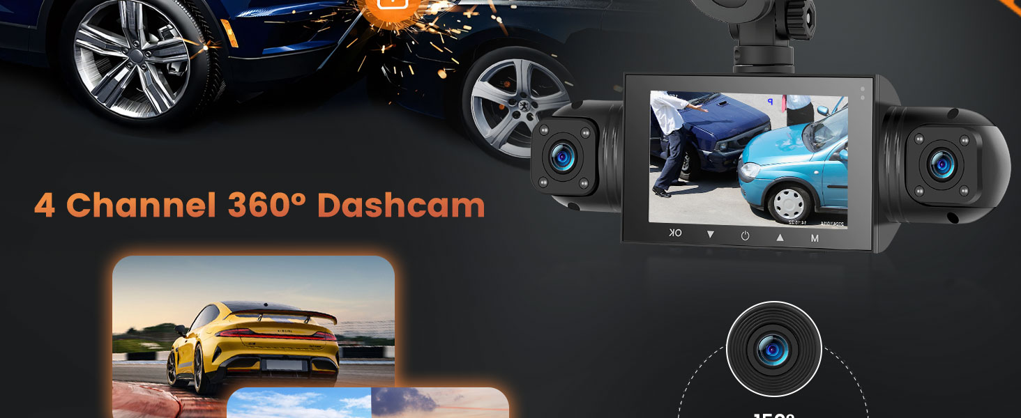 Відеореєстратор 4-камерний 360° для авто, 4 камери FHD 1080P (передня, задня, ліва, права), 3