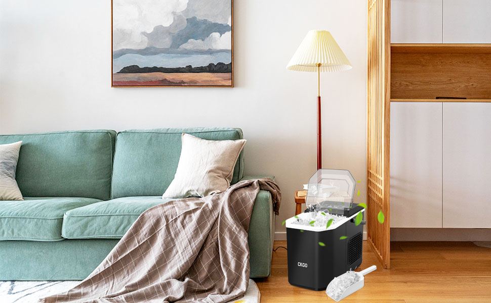 Smart Ice Maker Machine with WiFi Control - 15KG Daily Output, Fast Ice Production (6 mins/9 cubes), Self-Cleaning, 2 Sizes, for Kitchen, Office, Bar, Party, RV (Black)