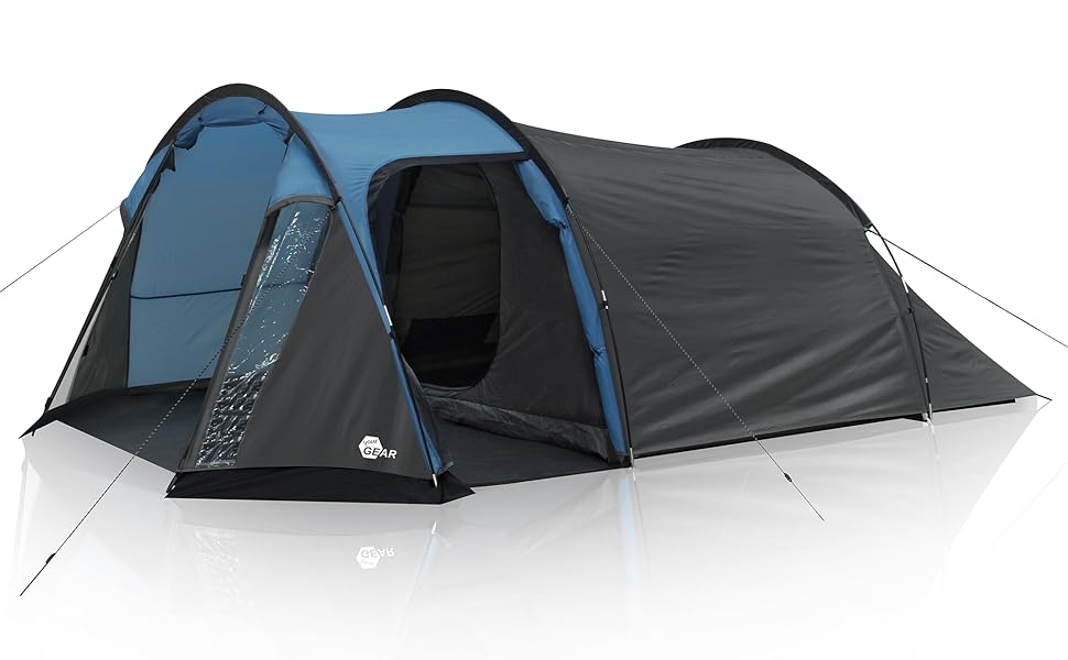 Your GEAR Zelt Sopero 4-Person Tunnel Tent with Side Entrance, Living Space Window, Waterproof (5000 mm), UV 50+ Protection, Blue/Gray