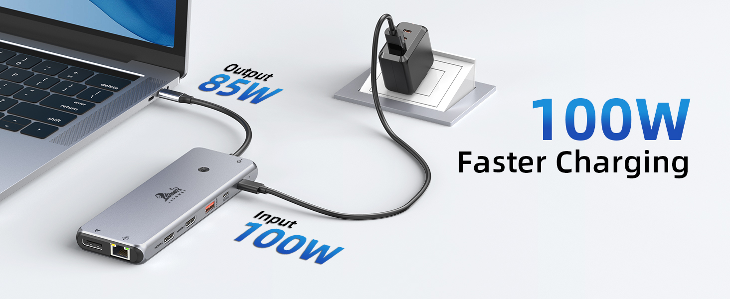 Док-станція USB-C 13-в-1 для ноутбуків: Dual Monitor, HDMI, DisplayPort, USB 3.0, Ethernet, PD 100W, SD/TF, Audio/Mic (сірий)