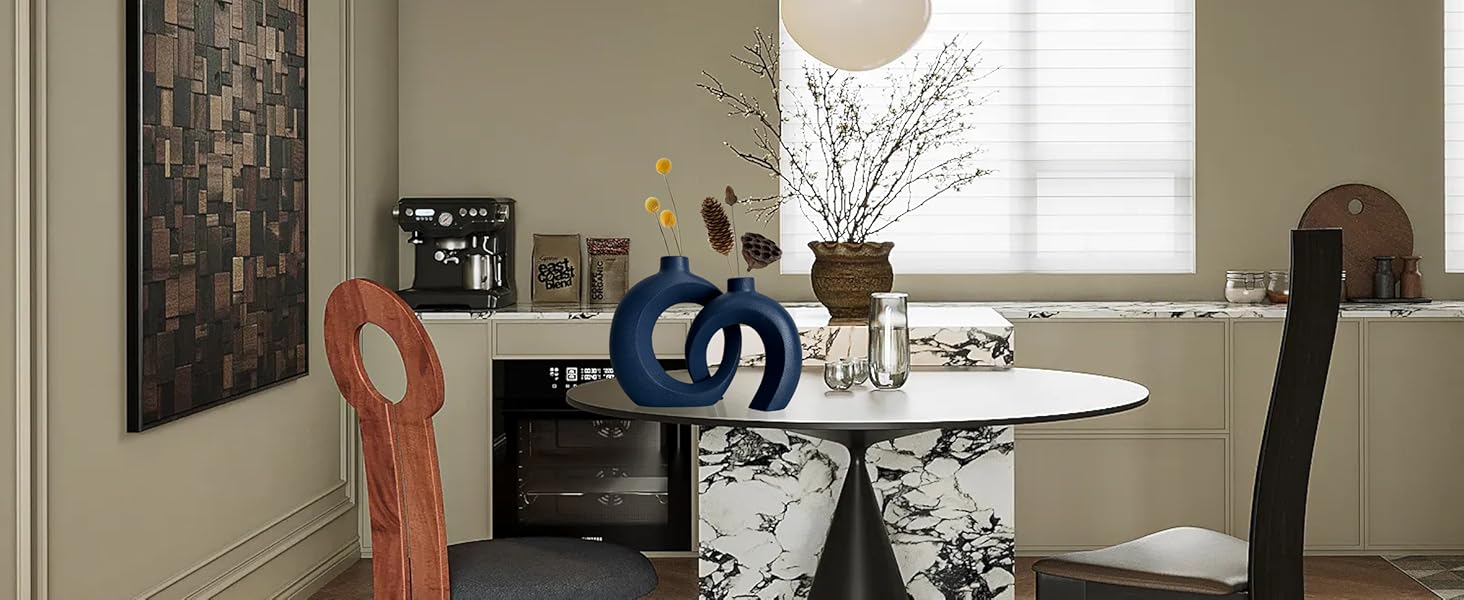 White Ceramic Donut Vase Set - Pampas & Dried Flower Decor - Modern Boho Aesthetic Home Decor
