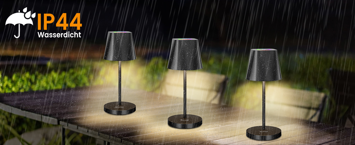 LED настільна лампа Quntis бездротова, торцева, з регулюванням яскравості, акумуляторна, USB, 3000K-5000K, IP44, для дому та вулиці, чорна (2, 3 колірні температури + RGB)