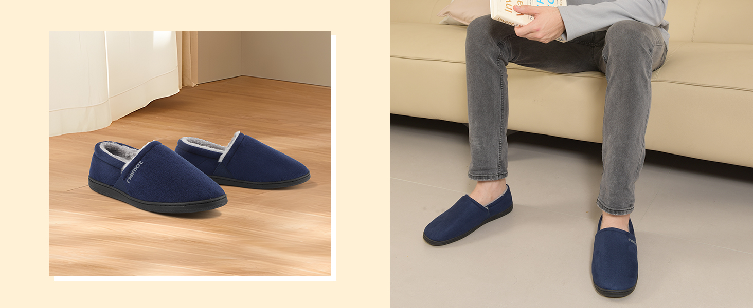 Чоловічі мокасини-домашні тапочки Riehmot з м'якою підошвою з гуми, з підкладкою Sherpa, теплі, з м'якою піною Memory Foam, сірі, розмір EU 42-47