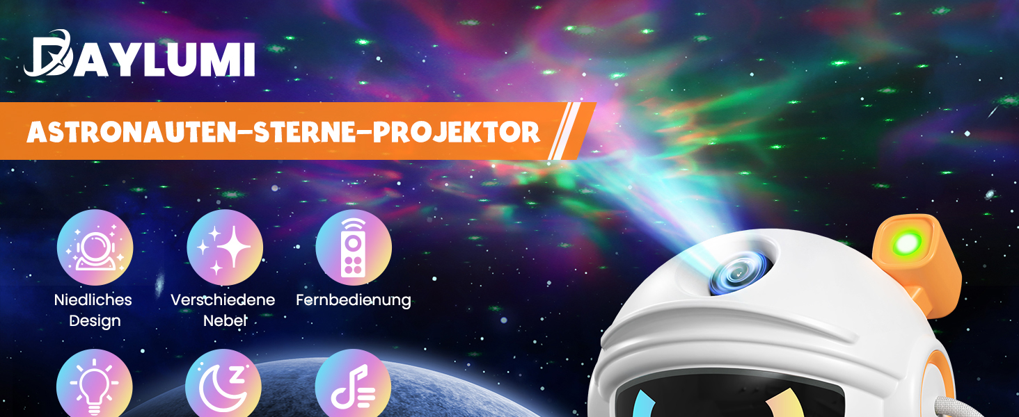 LED проектор зоряного неба з музикою, астронавт-бейсболіст, нічник з дистанційним керуванням для спальні, діти та дорослі, помаранчевий