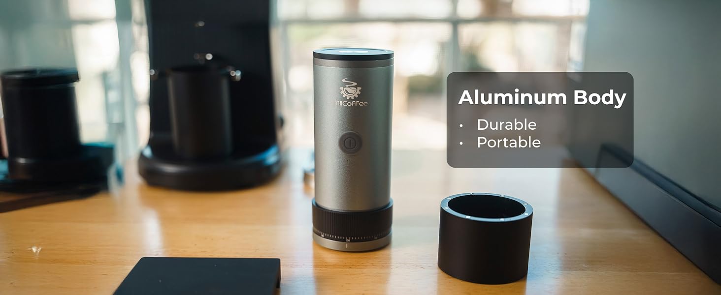 MiiCoffee PT2 портативна електрична кавомолка, USB-C, конічні жорна, алюмінієвий корпус, з щіткою для чищення