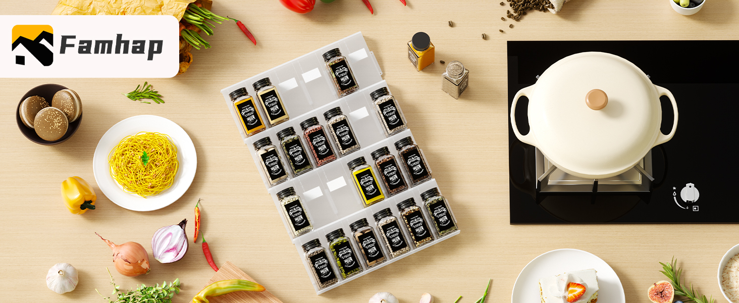Організатор для спецій Famhap, 24 шт. Прямокутні полички для спецій, органайзер для спецій у ящик, полиці для спецій, органайзер для спецій, прозорі