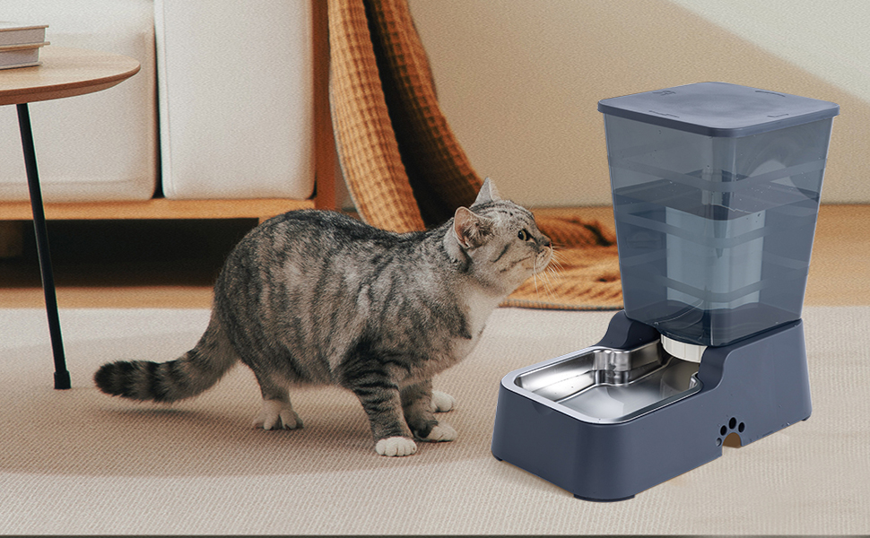 5L Automatic Pet Feeder & Waterer - Dog & Cat Food & Water Dispenser Set (Dark Gray)